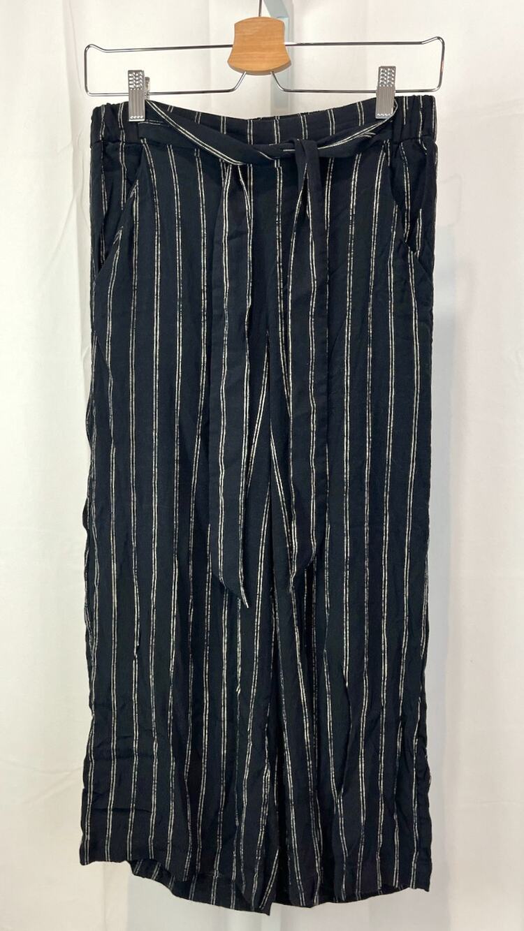 WILFRED Aritzia  Size S Faun Pants Pinstripe Tie Waist Wide Leg Cropped Blue